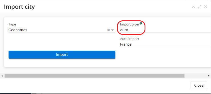1.8. Click on the Import City button, and then launch the import. Select the import type (either auto or manual; with manual type it's possible to import user's own files).